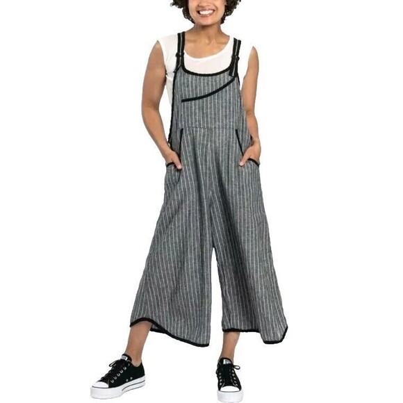 Cynthia Ashby Pants - Cynthia Ashby - Delight Overalls Jumpsuit Plaid Gray Black 100% Linen Lagenlook